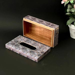 Soporte de caja de pañuelos impreso de madera artística decorativa con detalles tallados intrincados para interiores de hoteles y resorts en Low Coast - Product Image 3