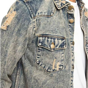 Streetwear <b>Mens</b> Denim <b>Jacket</b> Ripped Design Casual Cotton <b>Jean</b> Coat Fashion Print <b>Black</b> Blue Pink Workwear - Product Image 5