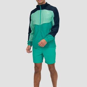 Personalizado verano cortavientos pantalones cortos trajes chaqueta con capucha hombres cremallera poliéster impermeable Color sólido cortavientos conjunto servicio OEM - Product Image 4