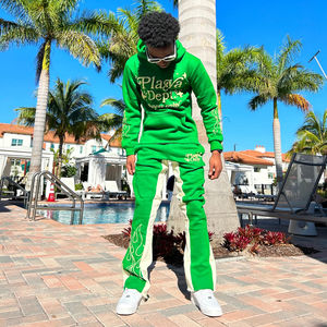 Chándal OEM de lavado ácido para hombre, ropa de calle vintage, con parche bordado pantalones acampanados, cremallera de gran tamaño, compatible con invierno - Product Image 2