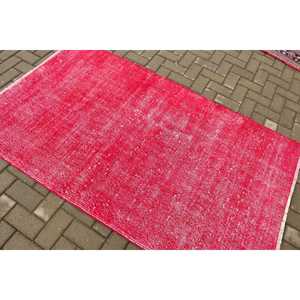 Vintage Area Rug 3.8x6.4 ft, <b>Red</b> Camouflage Turkish <b>Wool</b> Rug - Product Image 4