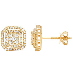 10K สีเหลืองทอง0.60Ct ธรรมชาติจริงรอบตัดเพชรรูปทรงสี่เหลี่ยมต่างหูคลาสสิกและสง่างามสำหรับเด็ก - Product Image 2