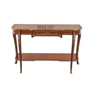 Mesa Consola Francesa de Lujo, Madera Artesanal con Estante Inferior y Elegantes Adornos de Latón, Mueble Clásico para Interiores - Product Image 1
