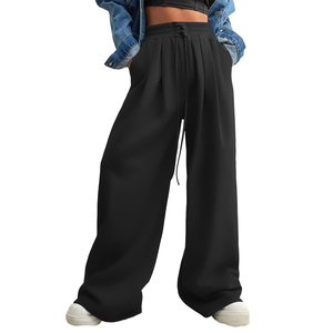 กางเกงสเวตเตอร์ขาตรงเอวสูงของผู้หญิงกางเกงขากว้างแบบผูกเชือกเอวสูงแบบทันสมัย - Product Image 2