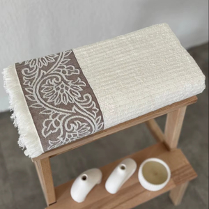 Serviette de bain Jacquard en bambou blanc 70*140cm 70% mélange de bambou 30% coton doux et absorbant Sevim Eco Design bord décoratif 470GSM - Product Image 1