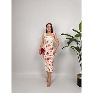 missJANELL Women's Digital Printed Strapless Midi Dress with <b>Balloon</b> Hem, 100% Polyester, Stone Color for Casual Summer Wear - Product Image 3