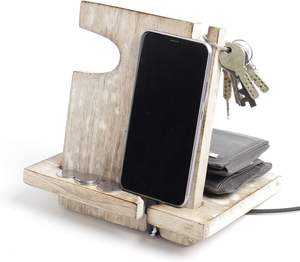 Station d'accueil de téléphone en bois organisateur de bureau pour Smartphone avec porte-clés support de portefeuille et organisateur de montre cadeau pour hommes Android - Product Image 6