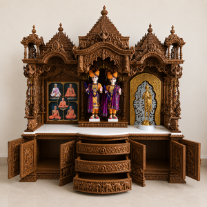 Mandir de Madera Tradicional Tallado a Mano de Tamaño Completo con Cinco Dómes, Compre un Altar de Swami Narayan de Gran Tamaño para el Hogar, Templo de Madera Manidr USA - Product Image 5