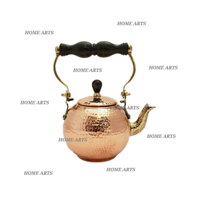 Fournisseur de gros Bouilloire à café de forme ronde Théière en cuivre martelé faite à la main avec manche en bois pour hôtel - Product Image 3