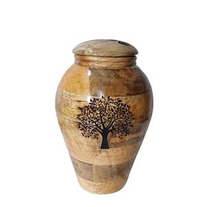 10.5 "ทําด้วยมือไม้มะม่วงUrnsอนุสรณ์ไม้Yeepsakebeniedผู้ใหญ่เถ้าโถขยะพร้อมฝาปิดและแกะสลักต้นไม้สําหรับมนุษย์และสัตว์เลี้ยงเถ้า - Product Image 1