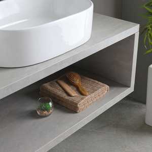 Mobile Bagno Rettangolare Minimalista da Parete in Cemento da 100CM con Lavabo Rotondo Bianco Kos Integrato - Product Image 3