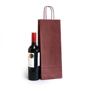 Luxury Natural Kraft Paper Wine <b>Packaging</b> <b>Bags</b> with Plain DesignTwisted Handles for Bottle for Wineries - Product Image 1