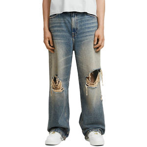 กางเกงยีนส์ผ้ายีนส์ทรงหลวมสไตล์วินเทจผ้าดิบปักลายปักโลโก้ตามสั่งซักได้ตามต้องการสไตล์2026 - Product Image 1