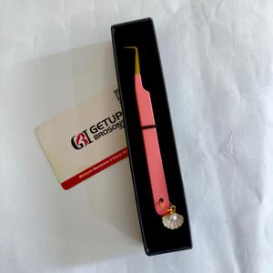 Ensemble de pinces à épiler professionnelles durables et de précision pour extensions de cils, en acier inoxydable rose avec pointe dorée, applicateur de cils, outil de beauté - Product Image 5