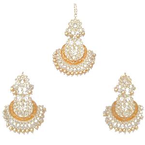 Ensemble de boucles d'oreilles pendantes et diadème, ornements perlés, plaqué or, cristaux et strass, design géométrique, style ethnique pour soirée - Product Image 4