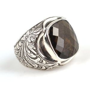 Bague pour homme en argent sterling 925, artisanale, avec pierre de quartz fumé brun, incrustation protectrice, placage rhodium, bijoux à porter au quotidien - Product Image 3
