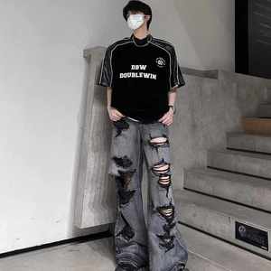 2024-25 hommes Vintage été en détresse jean américain Ins rue à la mode lâche jambe droite pantalon jambe large Style Y2K - Product Image 2