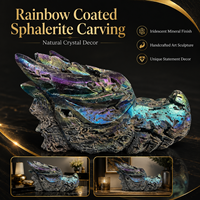 Figurine de dragon sculptée en sphalerite irisée, avec revêtement Aura, objet de collection minéral, décoration d'intérieur, cadeau