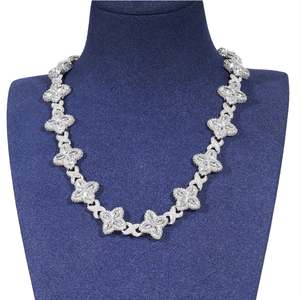 Luxury Unisex's 925 Silver Moissanite Bezel Setting <b>Statement</b> <b>Necklace</b> Flower Design Marquise Cut Rhodium Plated Link Chain - Product Image 6