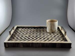 DÉCOR INLAY PLATEAU FAIT À LA MAIN PLATEAU DE SERVICE LUXE Os Incrustation Ramadan Petit Déjeuner Alimentaire Fruits Café Thé Plateau Décoratif - Product Image 4