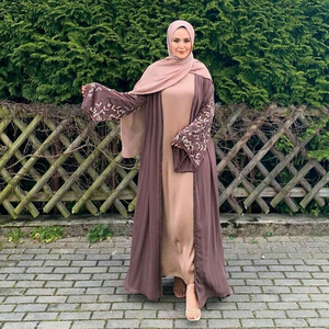 Vestido largo de manga larga Dubai Abaya 2023 Kaftan turco EID ropa islámica modesta Dubai elegante seda brillante Abaya abierta - Product Image 5