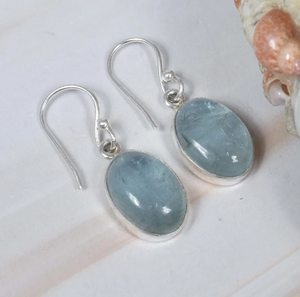 Aguamarina natural 925 plata esterlina piedra preciosa gancho pendiente marzo piedra natal forma ovalada hecho a mano precio de fábrica joyería - Product Image 2