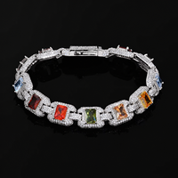 Vente en gros Chaîne cubaine 12mm en laiton avec zircone cubique colorée taille baguette, Bracelet Hip Hop style Iced Out, Bijoux personnalisés