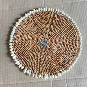 Ecofriendly <b>Rattan</b> <b>Placemat</b> with Seashell Wedding Party <b>Rattan</b> <b>Placemat</b> Round Table Chargers Plates Table Home Decor - Product Image 2