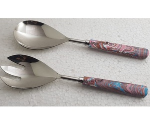 Ensemble de saladiers écologiques tendance avec manche en pierre élégant, couverts en acier inoxydable, cuillère et fourchette de service, outils de présentation - Product Image 1