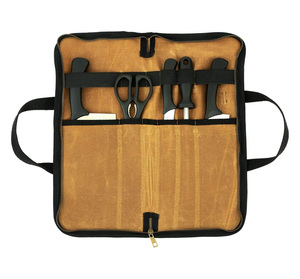 Estuche Enrollable para Cuchillos de Lona Encerada Resistente al Agua de Alta Calidad OEM/ODM al por Mayor, 5 Ranuras, con Asa y Banda Elástica para Chefs, Barbacoa y Camping - Product Image 1