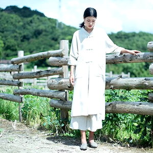 เดรสแม็กซี่ไซส์ XL สำหรับผู้หญิง, ชุดเดรสยาวผ้าลินินผ้าฝ้ายลำลองคอวีเสื้อคาร์ดิแกนสำหรับฤดูใบไม้ผลิ - Product Image 1