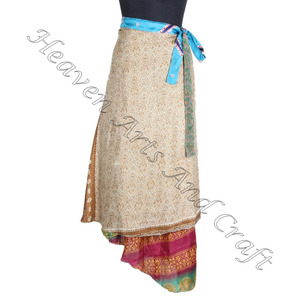 Falda cruzada de Sari de seda Vintage India Nuevas niñas Boho Gypsy Falda de seda envolvente Sarong Long Heaven Arts and Craft - Product Image 4