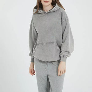 Heavyweight Custom Oversized Zip Up Fleece Blank Plain Streetwear Vintage Acid Wash Pullover Distressed Pocket Hoodies Women - Product Image 4