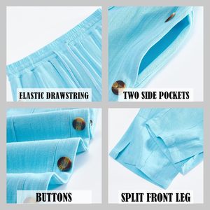 Pantalones de lino para hombre Pantalones de playa rectos con botones informales de verano Pantalones de yoga con cordón de cintura elástica holgados con bolsillos - Product Image 5
