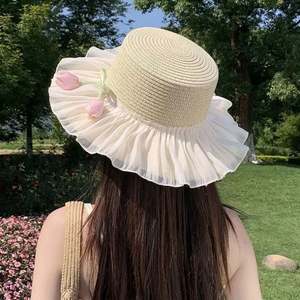 Lace Bowknot Straw <b>Hat</b> for Women, <b>Summer</b> Wide Brim Sun Protection <b>Hat</b>, Beach Vacation Sun <b>Hat</b> - Product Image 5