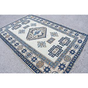 พรมตุรกีขนาดใหญ่ 5.9x8.7 ฟุต พรมวินเทจ พรมขนสัตว์สีน้ำเงิน - Product Image 2