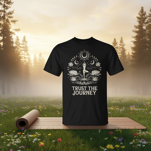 T-shirt Lotus Moon per yoga e pilates, design spirituale Boho con messaggio ispiratore: fidati del viaggio - Product Image 3