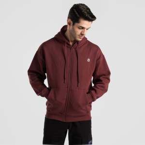 Sweat à capuche 100% coton lavé, couleur bordeaux, effet délavé à l'acide, avec broderie 3D et appliqué, motif patchwork uni - Product Image 1