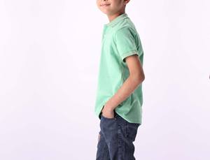 Logo brodé personnalisé été saison enfants Polo 100% coton peigné Piqué 220gsm manches longues vert menthe motif solide court - Product Image 2