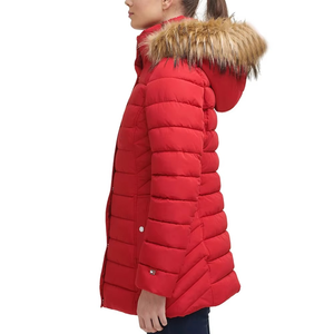 Veste chauffante pour femmes en tissu rouge tissé coupe-vent avec capuche en fourrure, multi-poches, pour l'hiver, vente chaude 2025 - Product Image 3
