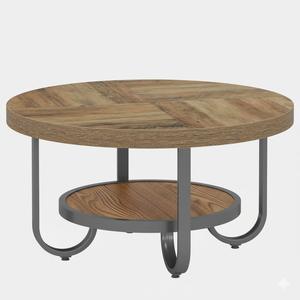 Industrial Round Coffee Table Brown Marble Nordic Tea Table Top for Living Room Sofa Side Table With <b>Black</b> Metal <b>Frame</b> Base - Product Image 5