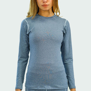 เสื้อรัดรูปคอกลมแขนยาวสำหรับเล่นโยคะสีพื้นเสื้อออกกำลังกายสีพื้น - Product Image 1