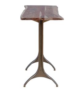 Table basse pliante en bois d'acacia industriel à bord vif, grain naturel, design unique, finition dorée - Product Image 6