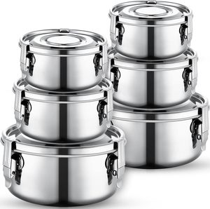 6 Pieces Stainless Steel Food <b>Storage</b> Containers Snack Lunchbox <b>Metal</b> Containers with Lid for Kids Flour Sugar Canisters - Product Image 1