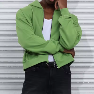 Streetwear Cropped Pullover Hoodie en blanco verde francés Terry Heavyweight Drop Shoulder Regular Fit Baggy 100% algodón invierno hombres - Product Image 4