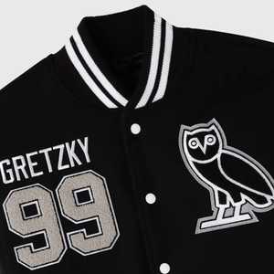 Gretzky Great One OVO Letterman College Jacket Vintage Full-snap Wool Body Manches en cuir véritable Plus Size Knitted - Product Image 3