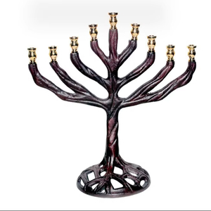 Personnalisé vient de lancer élégant bronze arbre de vie conception métal menorah hanukkah bougeoirs pots de lanterne tasses à huile en gros bas - Product Image 1