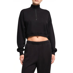 Sweat-shirts d'hiver grande taille pour femmes les plus vendus, hauts courts brodés personnalisés de couleur unie, 100 % coton, logo frontal, style streetwear - Product Image 1