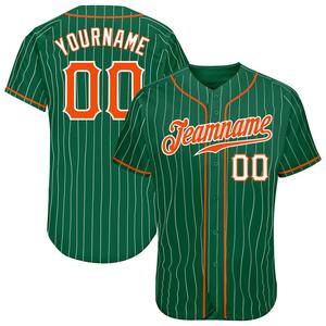 Meilleure vente Ensemble maillot de baseball authentique Kelly Green White Pinstripe Orange-White respirant pour équipe - Product Image 1