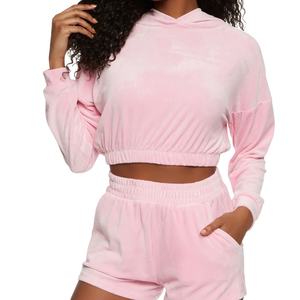 Ensemble deux pièces décontracté d'été pour femme, style urbain, uni, sans col, manches courtes, avec short en molleton au-dessus du genou 2026 - Product Image 4